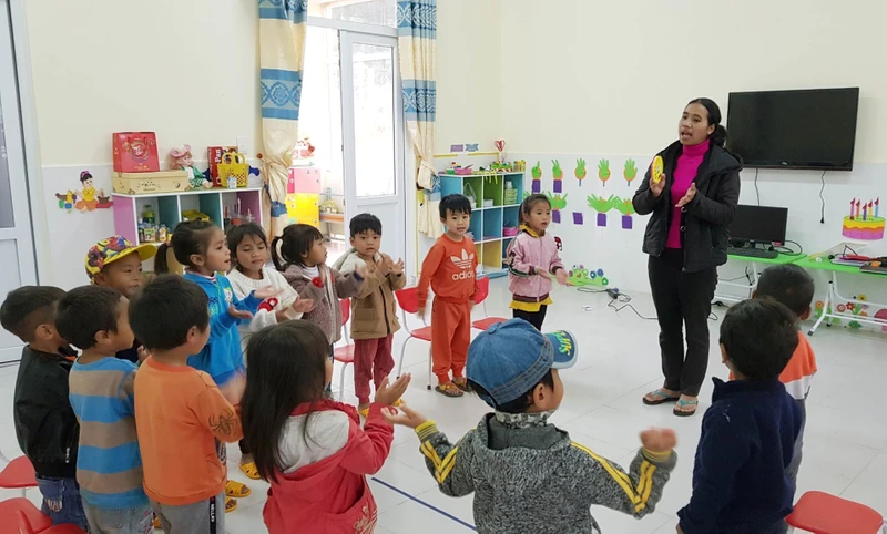 Lớp học mầm non ở buôn Ka Ming. (Ảnh: Uông Thái Biểu)