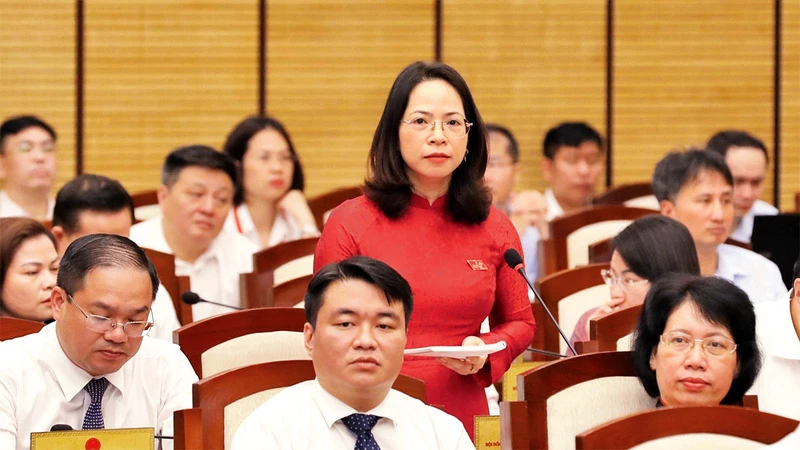 Ðại biểu HÐND thành phố Hà Nội phát biểu tại phiên chất vấn về việc thực hiện các cơ chế, chính sách phát triển nông nghiệp. (Ảnh ÐĂNG ANH)