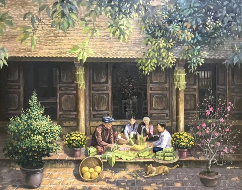 Một tác phẩm của nghệ sĩ Việt Nam trưng bày tại Triển lãm tranh Việt Nam-Nga “Những giá trị gia đình” (Ảnh minh hoạ)
