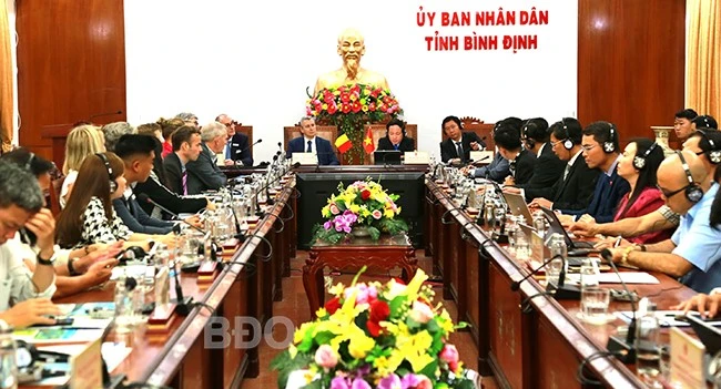 Hình ảnh hội thảo tại đầu cầu Bình Định. (Ảnh: baobinhdinh.vn)