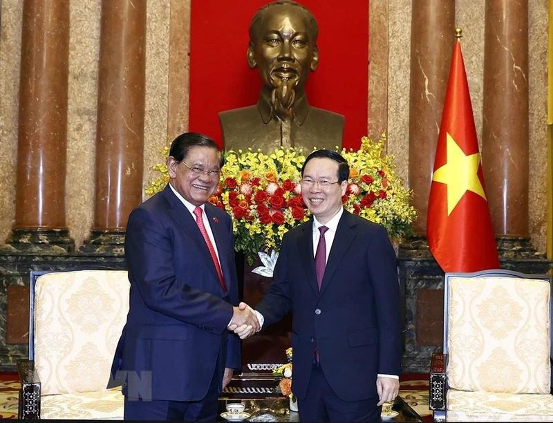 Chủ tịch nước Võ Văn Thưởng tiếp Phó Thủ tướng Campuchia Samdech Krolahom Sar Kheng. (Ảnh: TTXVN)