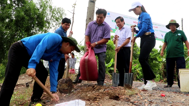Cán bộ, đoàn viên, thanh niên triển khai mô hình hàng cây thanh niên.