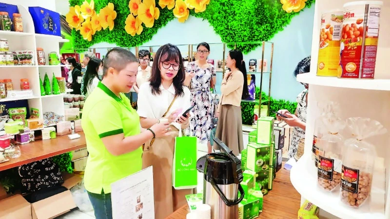 Người tiêu dùng tham quan, mua sắm các sản phẩm thân thiện với môi trường trưng bày tại Trung tâm Xúc tiến Thương mại và Đầu tư Thành phố Hồ Chí Minh.