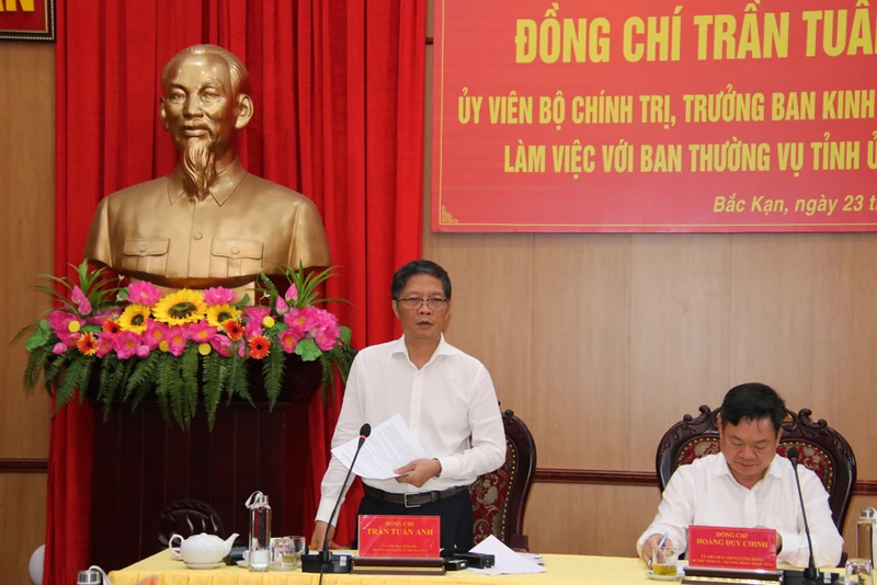 Đồng chí Trần Tuấn Anh phát biểu tại buổi làm việc. 