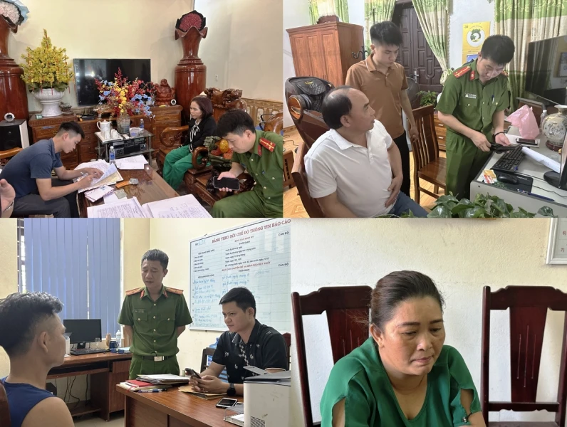Hình ảnh lực lượng Công an đấu tranh với các đối tượng cho vay nặng lãi trong giao dịch dân sự và tổ chức, đánh bạc.