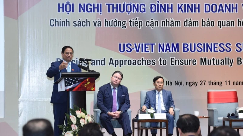 Thủ tướng Phạm Minh Chính dự và phát biểu tại Hội nghị Thượng đỉnh Kinh doanh Việt Nam - Hoa Kỳ (Ảnh: Trần Hải). 