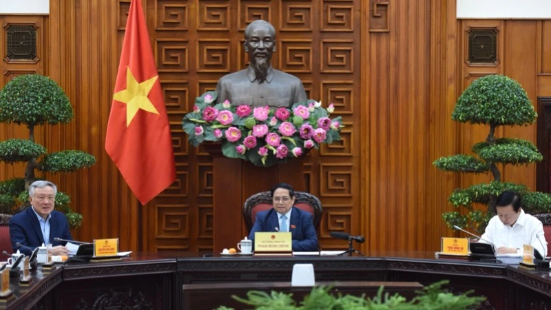 Thủ tướng Phạm Minh Chính chủ trì Phiên họp thứ nhất Ban Chỉ đạo của Chính phủ tổng kết việc thực hiện Nghị quyết số 18-NQ/TW ngày 25/10/2017. (Ảnh: Trần Hải)