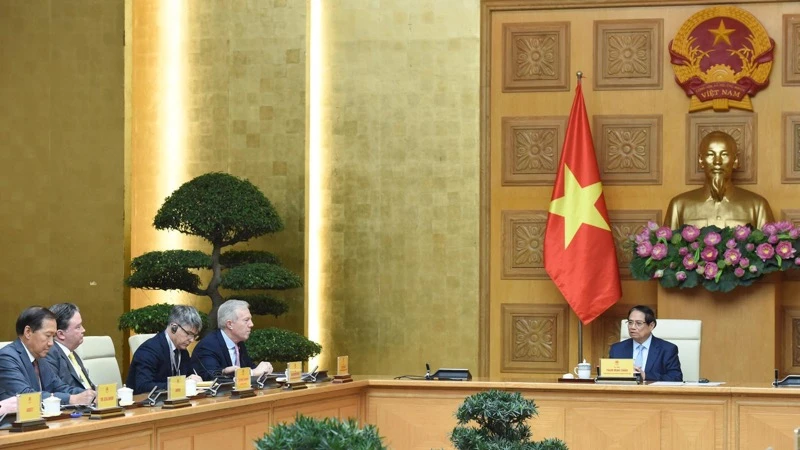 Thủ tướng Phạm Minh Chính tiếp Đoàn doanh nghiệp Hội đồng Kinh doanh Hoa Kỳ-ASEAN. (Ảnh: TRẦN HẢI)