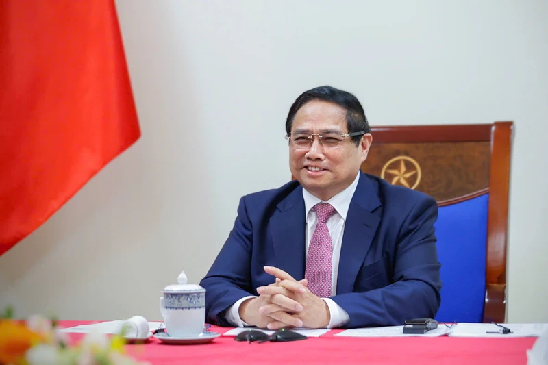 Thủ tướng Chính phủ Phạm Minh Chính điện đàm với Thủ tướng Malaysia Anwar Ibrahim (Ảnh: TRẦN HẢI).
