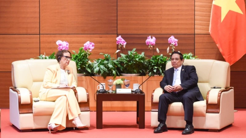 Thủ tướng Chính phủ Phạm Minh Chính tiếp bà Rebeca Grynspan, Tổng Thư ký Cơ quan Liên hợp quốc về Thương mại và Phát triển. (Ảnh: TRẦN HẢI)