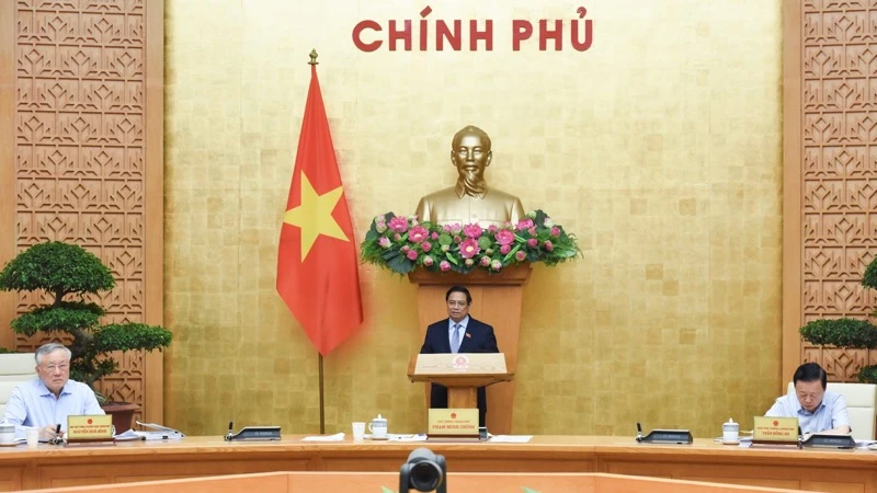 Thủ tướng Phạm Minh Chính chủ trì phiên họp Chính phủ thường kỳ tháng 4 (Ảnh: TRẦN HẢI). 