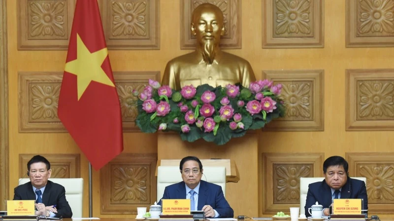 Thủ tướng Chính phủ Phạm Minh Chính chủ trì buổi gặp gỡ với các tập đoàn, doanh nghiệp lớn của Hoa Kỳ đang đầu tư, kinh doanh tại Việt Nam. (Ảnh: TRẦN HẢI)