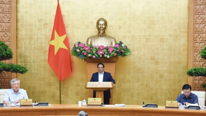 Thủ tướng Phạm Minh Chính chủ trì phiên họp Chính phủ chuyên đề xây dựng pháp luật tháng 5/2025. (Ảnh: TRẦN HẢI) 