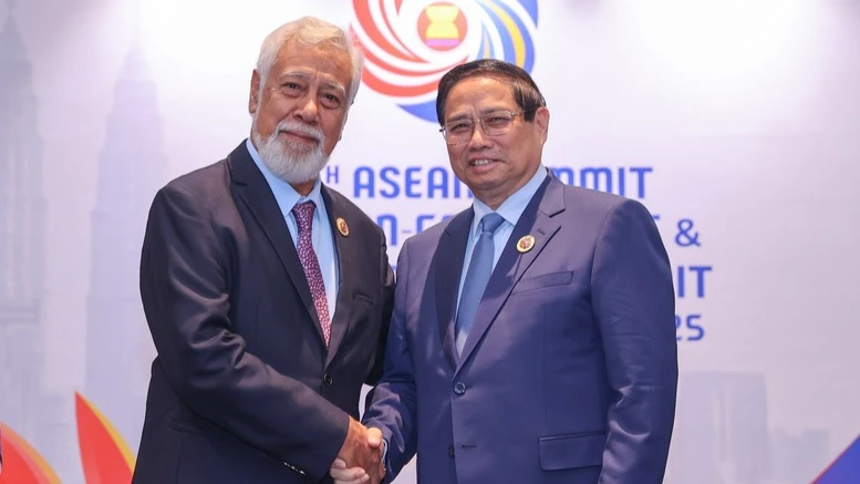 Thủ tướng Phạm Minh Chính và Thủ tướng Timor-Leste Xanana Gusmao. (Ảnh: VGP/Nhật Bắc)