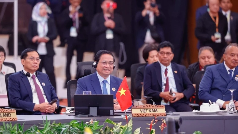 Thủ tướng Phạm Minh Chính phát biểu ý kiến tại Hội nghị Cấp cao ASEAN-Hội đồng Hợp tác vùng Vịnh (GCC) lần thứ hai. (Ảnh: Nhật Bắc/VGP)