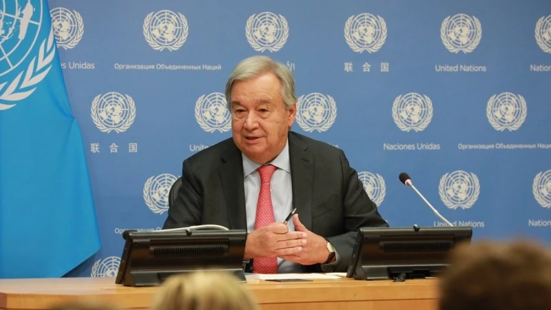 Ông Antonio Guterres phát biểu trong một buổi họp báo tại Trụ sở Liên hợp quốc ở New York, Mỹ. (Ảnh: Tân Hoa xã)