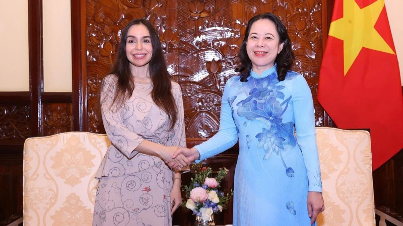 Phó Chủ tịch nước Võ Thị Ánh Xuân tiếp bà Leyla Aliyeva, Phó Chủ tịch Quỹ Heydar Aliyev (Azerbaijan). (Ảnh: Văn Điệp/TTXVN)