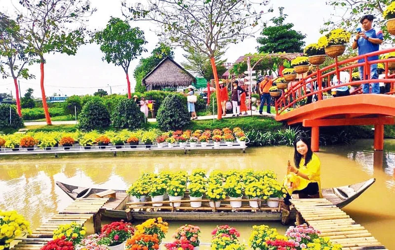 Du khách tham quan, trải nghiệm “Cánh đồng hoa hồng” ở thành phố Sa Đéc.