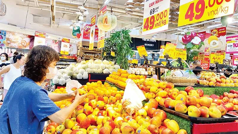 Người tiêu dùng mua sắm hàng hóa tại siêu thị Big C Thăng Long.
