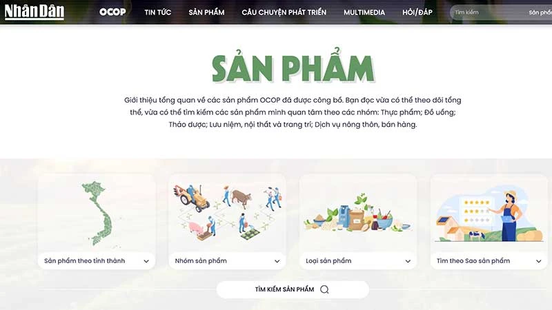 Giao diện trang chủ Chuyên trang OCOP của Báo Nhân Dân.