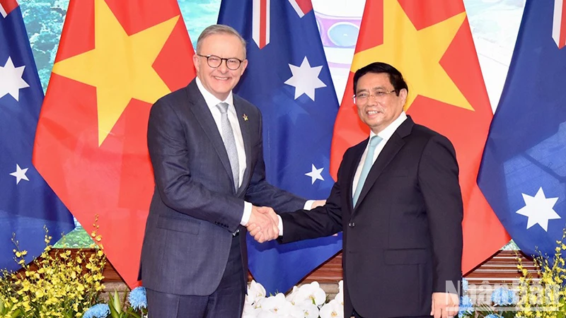 Thủ tướng Phạm Minh Chính và Thủ tướng Australia Anthony Albanese. (Ảnh: TRẦN HẢI)