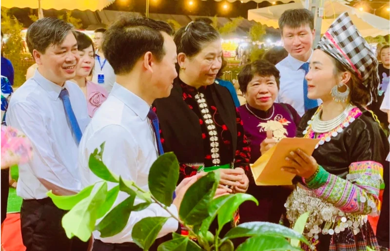 Giới thiệu sản phẩm chè Shan tuyết với du khách.