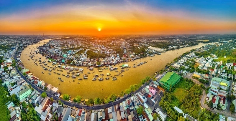 Chợ nổi Cái Răng nhìn từ bên trên. (Ảnh: Báo điện tử Đảng Cộng sản)