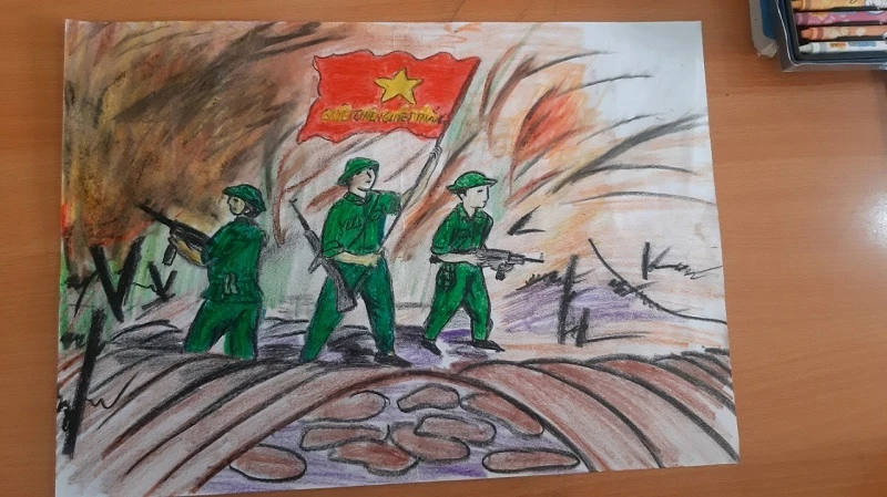 Tranh vẽ dự thi của học sinh Trường Tiểu học Noong Hẹt, huyện Điện Biên, tỉnh Điện Biên.
