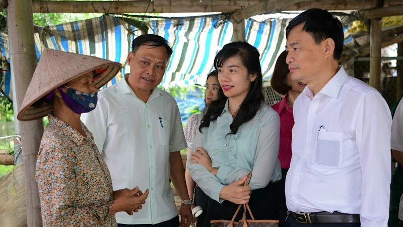 Đoàn giám sát thực tế tại một hộ dân xã Yên Đồng, huyện Yên Mô, tỉnh Ninh Bình. (Ảnh: TRƯỜNG GIANG)