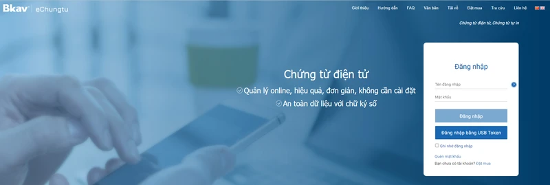 Giao diện đăng nhập Nền tảng Chứng từ khấu trừ thu nhập cá nhân điện tử - Bkav eChungtu.