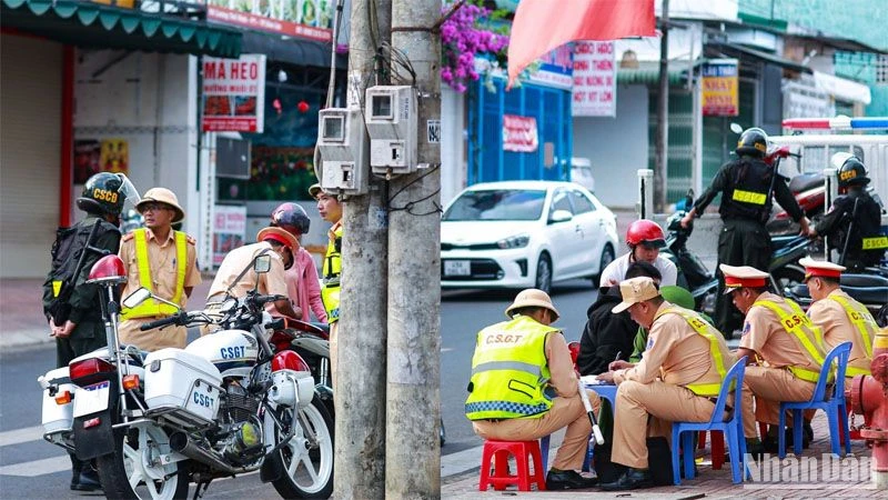 Lực lượng chức năng tăng cường công tác bảo đảm an toàn giao thông trên địa bàn thành phố Bảo Lộc.