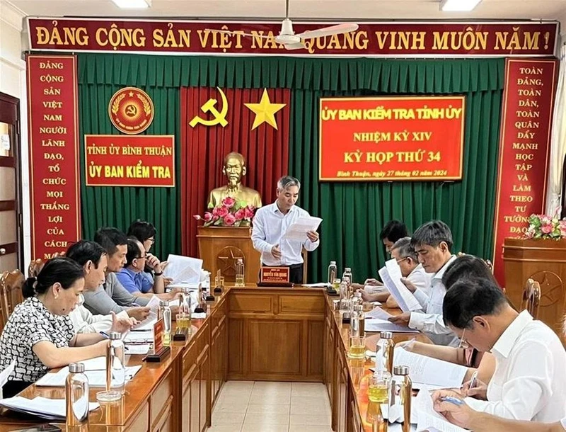 Ủy ban Kiểm tra tỉnh ủy Bình Thuận công bố kết luận kiểm tra khi có dấu hiệu vi phạm đối với các đảng viên có liên quan trong các gói thầu của Công ty AIC. (Ảnh: Ủy ban Kiểm tra)