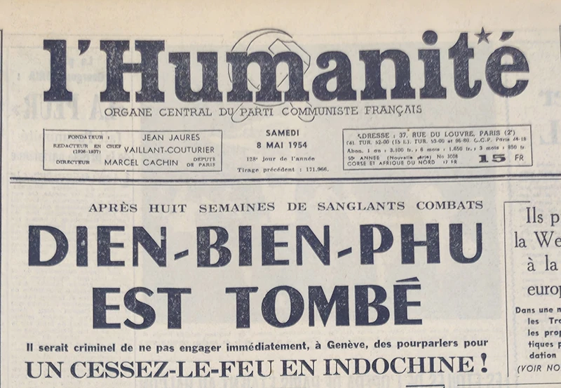Báo Nhân đạo, số ra ngày 8/5/1954, có nhiều tin, bài viết về thất bại của quân Pháp ở Điện Biên Phủ.