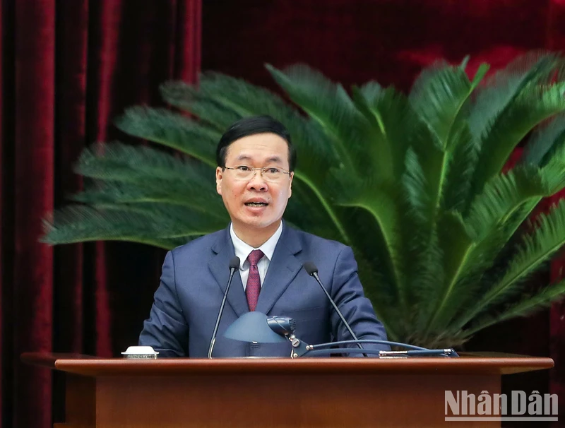 Thường trực Ban Bí thư Võ Văn Thưởng phát biểu tại buổi gặp mặt. (Ảnh: Đăng Anh)