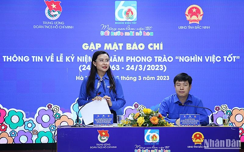 Bí thư Trung ương Đoàn, Chủ tịch Hội đồng Đội Trung ương Nguyễn Phạm Duy Trang thông tin về chương trình kỷ niệm 60 năm phong trào “Nghìn việc tốt”.