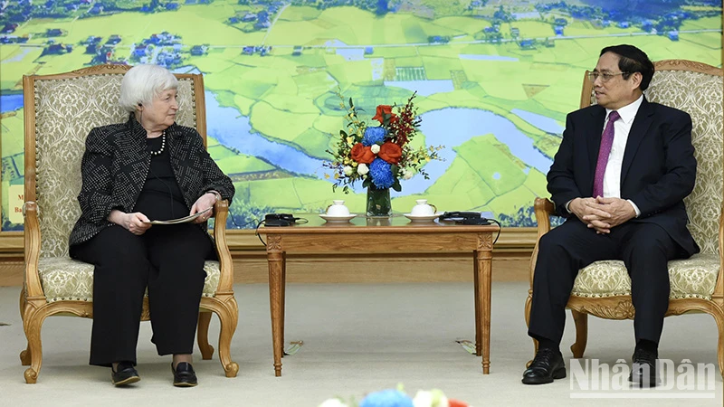 Thủ tướng Phạm Minh Chính tiếp Bộ trưởng Tài chính Hoa Kỳ Janet Yellen.