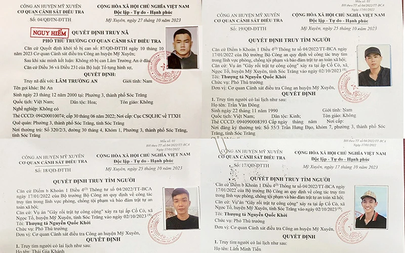 Quyết định truy nã, truy tìm 4 đối tượng gây rối. 