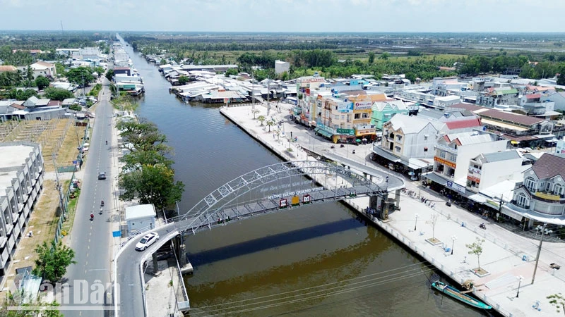 Một góc thị trấn Thứ Mười Một, huyện An Minh, nhìn từ trên cao. 