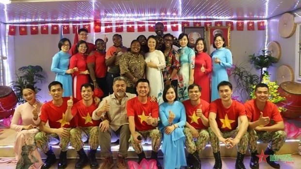Lực lượng gìn giữ hòa bình Liên hợp quốc của Việt Nam kỷ niệm 77 năm Quốc khánh tại Nam Sudan. (Nguồn: qdnd.vn)