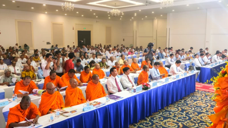 Quang cảnh buổi họp mặt mừng Tết Chôl Chnăm Thmây năm 2025 của đồng bào dân tộc Khmer.