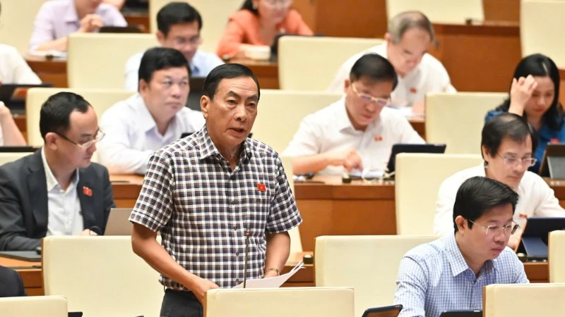 Đại biểu Phạm Văn Hòa (đoàn Đồng Tháp) phát biểu ý kiến tại hội trường. (Ảnh: BÙI GIANG)