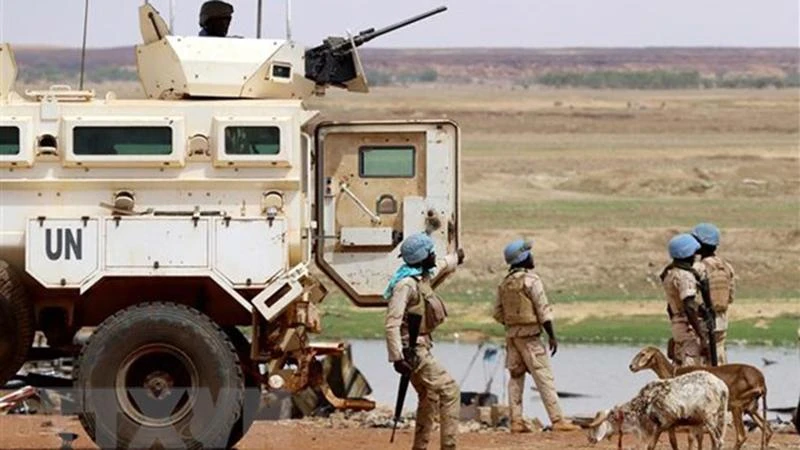 Binh sĩ thuộc Phái bộ gìn giữ hòa bình ở Mali (MINUSMA) tuần tra tại Gao, Mali. (Ảnh: AFP/TTXVN)