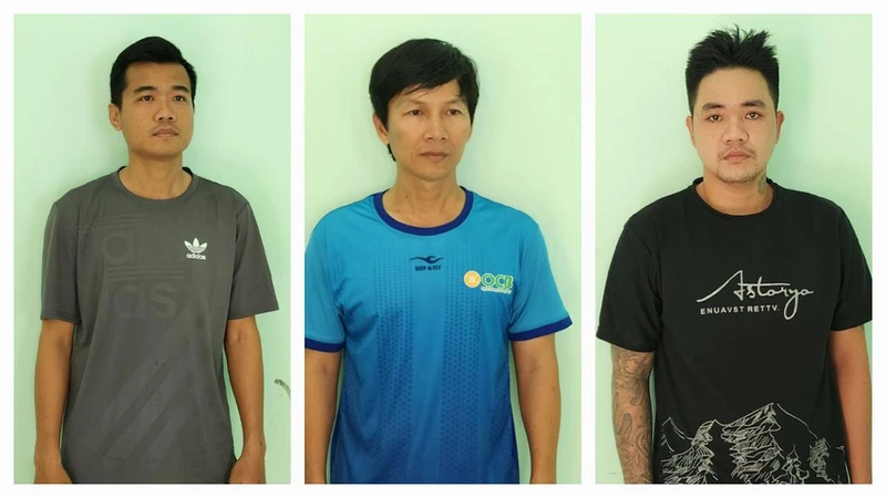 3 bị can Lê Huy An, Phạm Ngọc Hiệp và Trần Thanh Tùng (từ bên trái qua). 