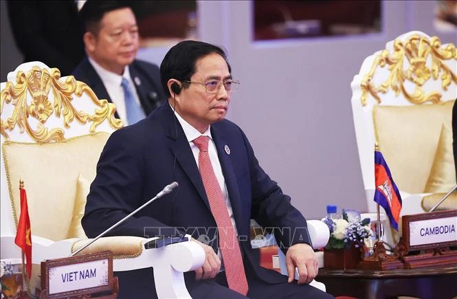 Thủ tướng Phạm Minh Chính tham dự buổi đối thoại cùng lãnh đạo các nước. (Ảnh: TTXVN)