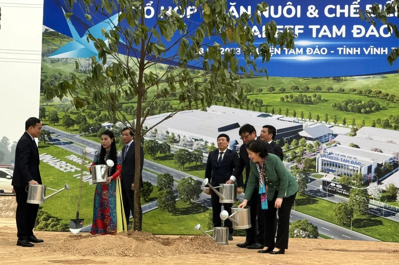 Các đại biểu trồng cây lưu niệm tại dự án.