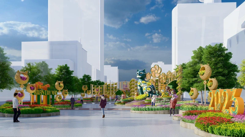 Phối cảnh cổng Đường hoa Nguyễn Huệ 2023.