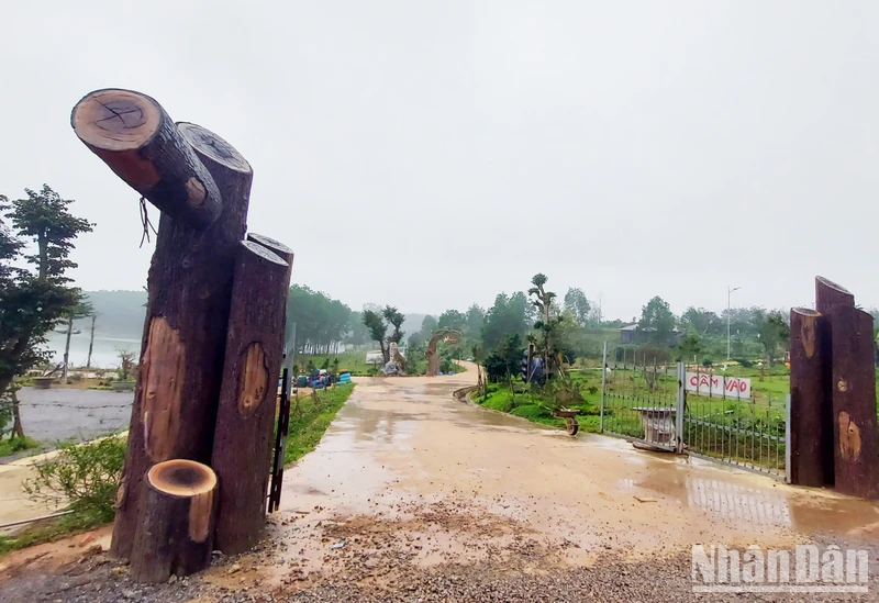 Lối cổng dẫn vào Khu giáo dục trải nghiệm Trưng Vương Garden và hệ thống đường bê-tông trong khuôn viên rất rộng lớn.