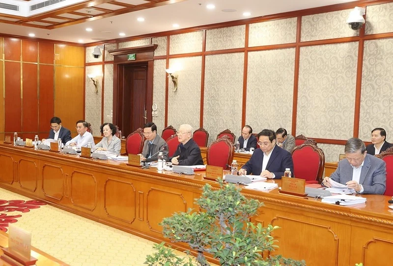 Tổng Bí thư Nguyễn Phú Trọng phát biểu kết luận cuộc họp. (Ảnh: Trí Dũng/TTXVN)