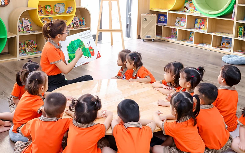 Giờ học tại Trường mầm non Tuổi thơ (quận Hoàng Mai, Hà Nội). 