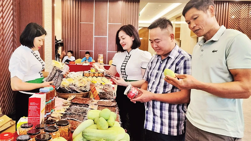 Giới thiệu sản phẩm OCOP tỉnh Sơn La đến khách hàng. 